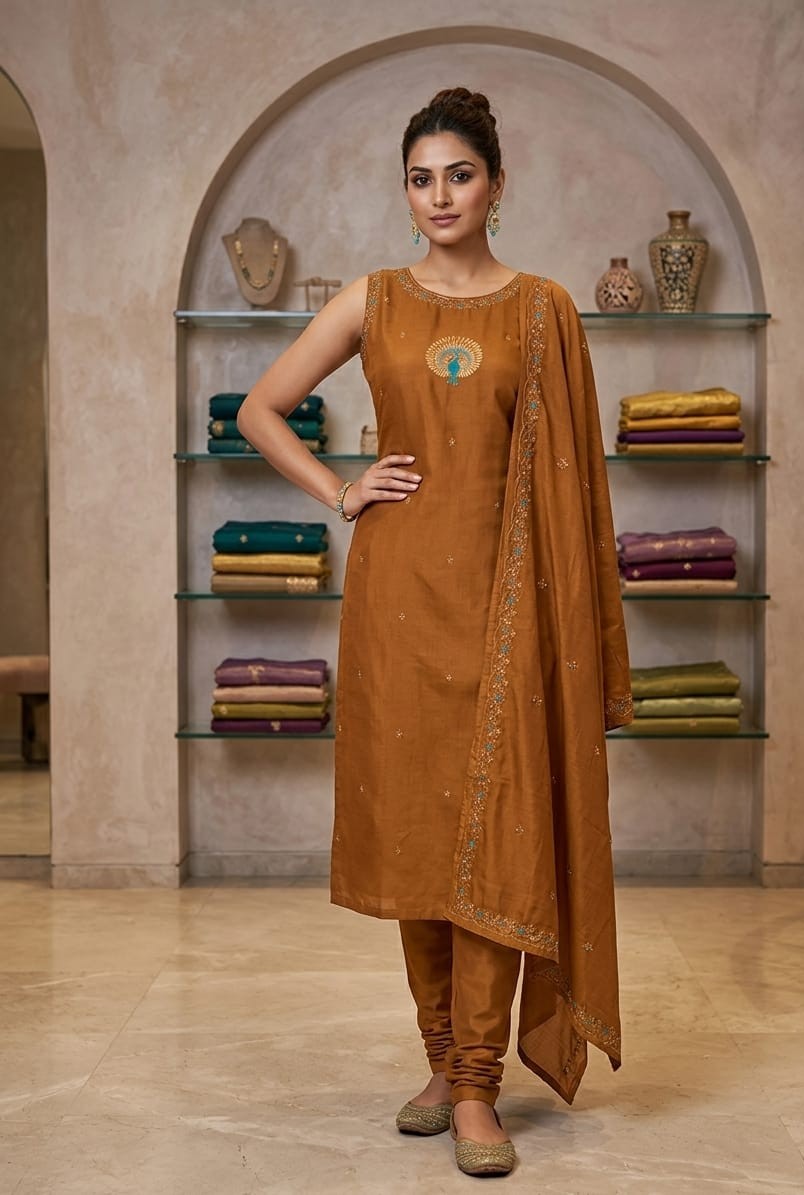 Premium Kurti Set sleeveless with embroidery work on dupatta